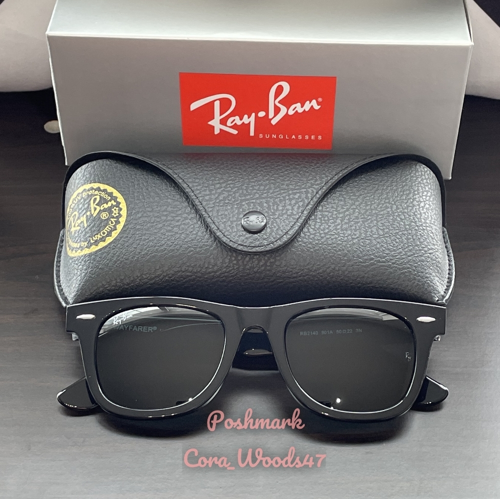 Ray Ban Wayfarer Black Lenses RB2140 Black Frame 50 / 54 Unisex New - Picture 3 of 16